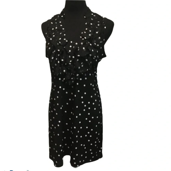 White  House Black Market polka dot ruffle dress Sz M - Picture 1 of 8